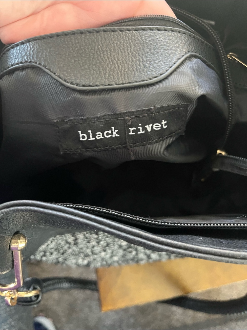 Black Rivet Black & Gray Herringbone Tote Handbag with Gold Hardware - Picture 7 of 7